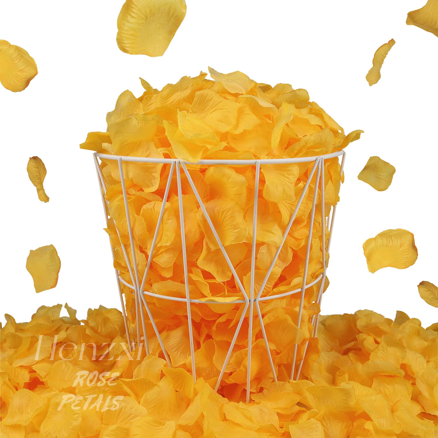 Henzxi 1000 Pcs Royal Yellow Rose Petals, Artificial Flower Petals, For Romantic Night, Wedding, Event, Party, Valentine Decor (