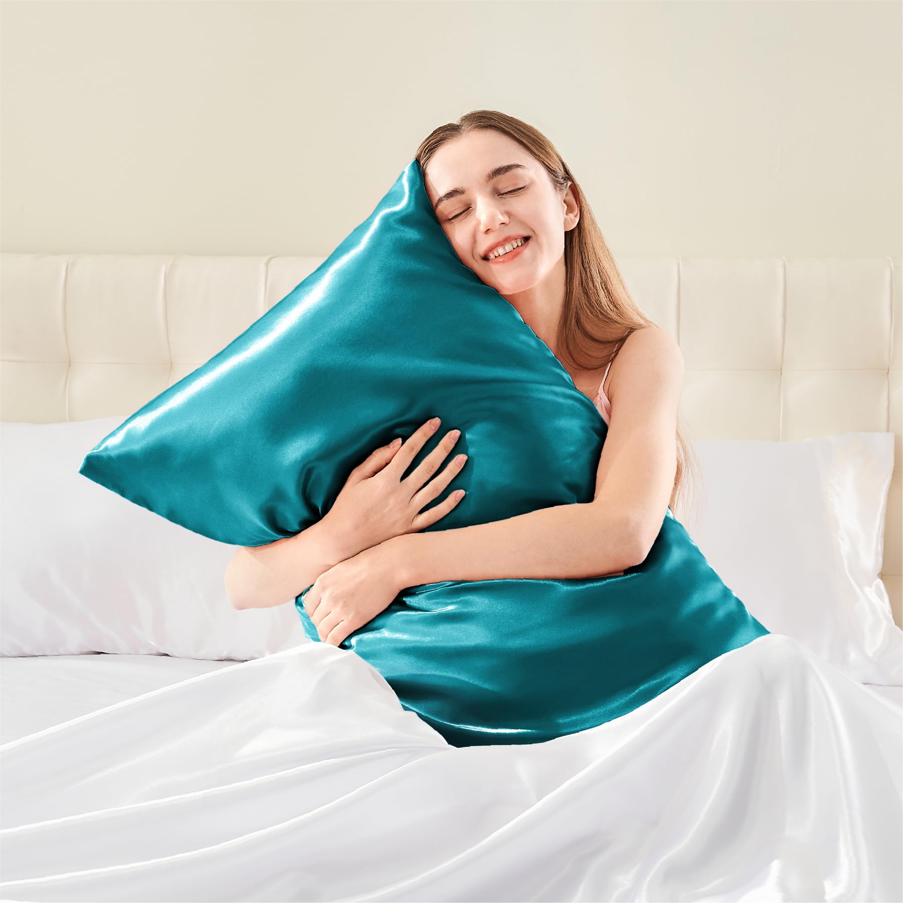 Bedelite Satin Pillowcase With Zipper, Teal Pillow Cases Queen Size Set Of 2, Super Soft And Cooling Similar To Silk Pillow Case