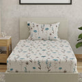 Huesland By Ahmedabad Cotton 144 Tc Bedsheet For Single Bed With 1 Pillow Cover | White & Blue