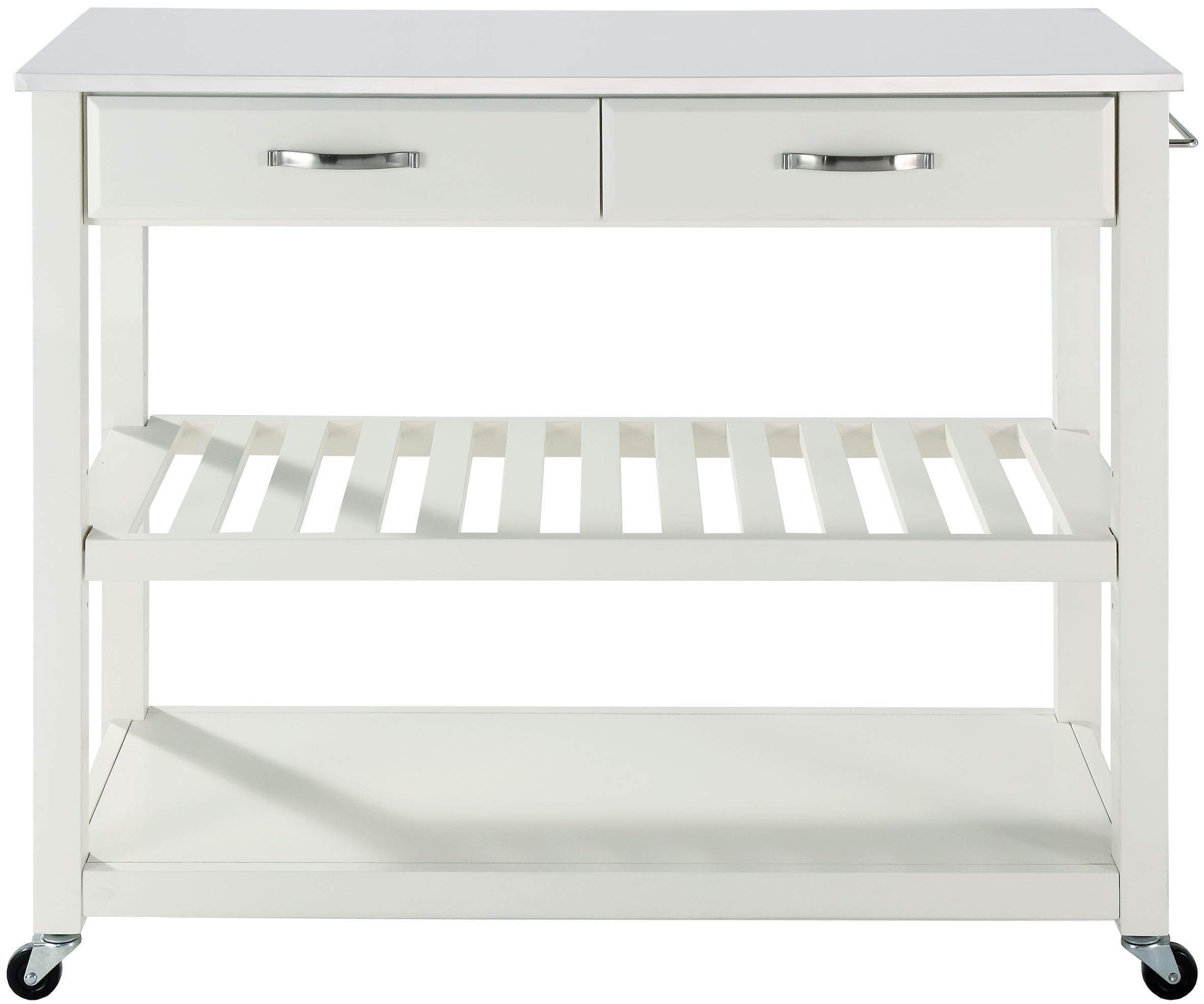 Crosley Furniture Stone Top Kitchen Prep Rolling Cart, Microwave Stand, Coffee Bar, With Shelves, White