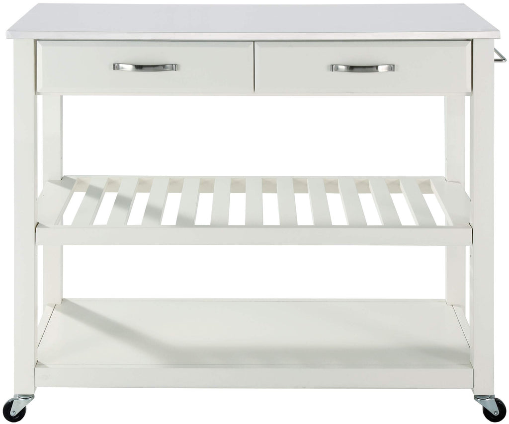Crosley Furniture Stone Top Kitchen Prep Rolling Cart, Microwave Stand, Coffee Bar, With Shelves, White