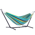 Vivere Double Cotton Hammock With Space Saving Steel Stand, Upgraded Polyester End Strings 450 Lb Capacity - Premium Carry Bag Included - Usa Grown Cotton (Cayo Reef)