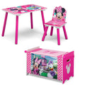 Delta Children Disney Minnie Mouse 3-Piece Toddler Playroom Set- Includes Table, Chair and Toy Box, Pink