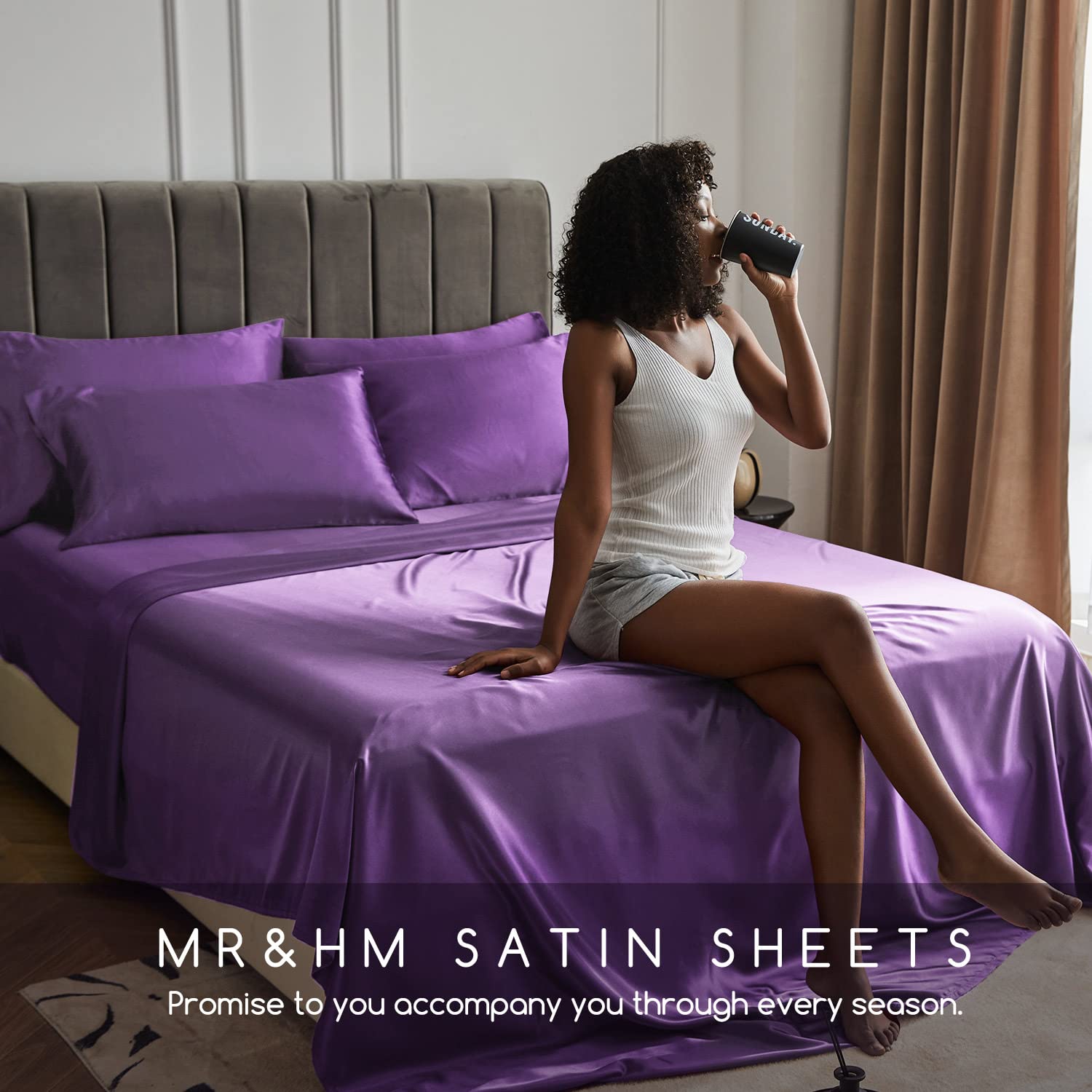 Mr&Hm Satin Bed Sheets, Twin Xl Size Sheets Set, 3 Pcs Silky Bedding Set With 15 Inches Deep Pocket For Mattress(Twin Xl, Lavend