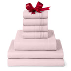 Mellanni Split King Sheet Set - 7-Piece Iconic Collection Bedding, (Including 4 Pillowcases), 16-Inch Deep Pocket, Easy Care, Extra Soft, Cooling Sheets, Brushed Microfiber - Blush Pink