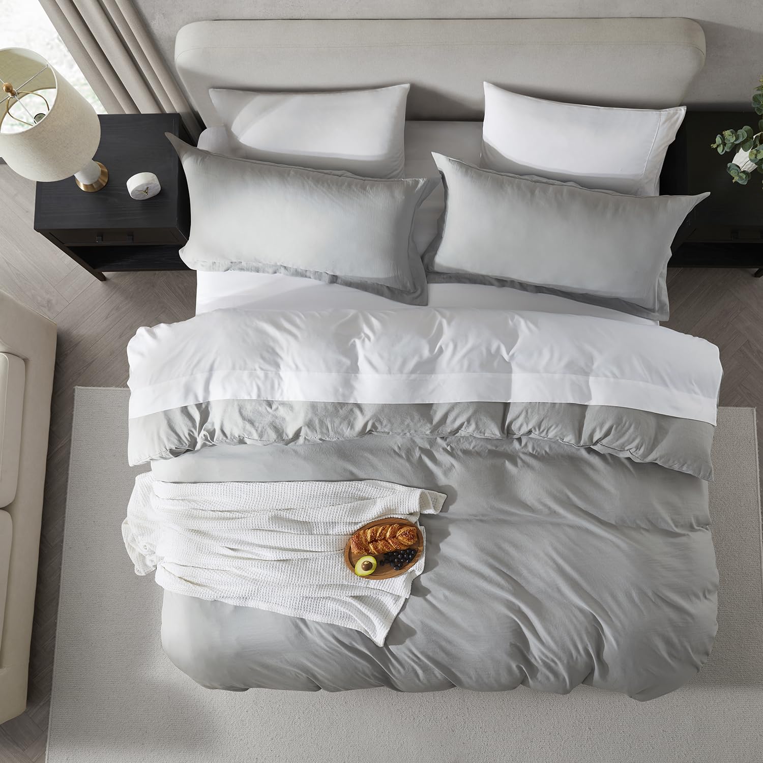 Nestl Light Grey California King Duvet Cover Sets - Soft Prewashed Cal King Duvet Cover, 3 Piece, With Zipper Closure, 1 Duvet Cover 104X98 Inches And 2 Pillow Shams