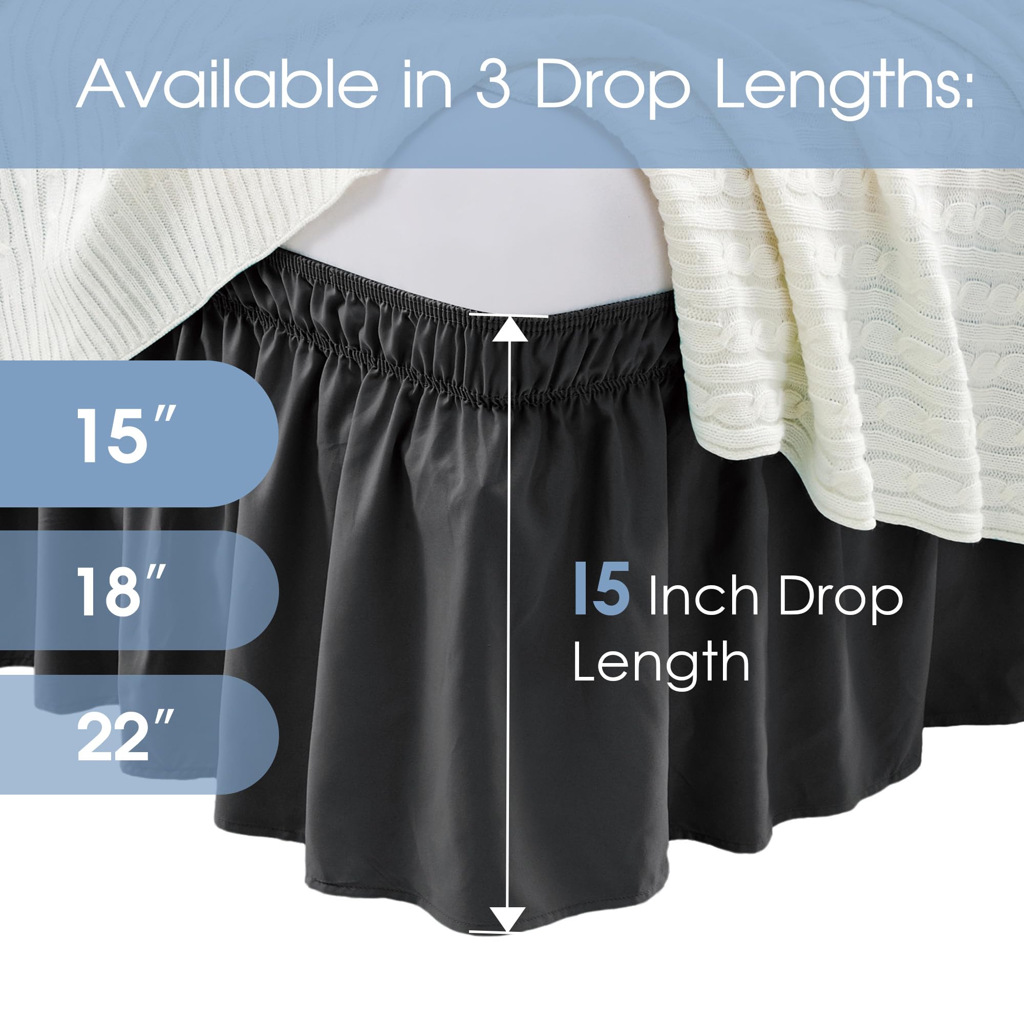Freshculture Queen Bed Skirt, Elastic Wrap Around Bed Skirt Queen Size, Bed Skirts For Adjustable Bed, Easy Fit With 15-Inch Tai