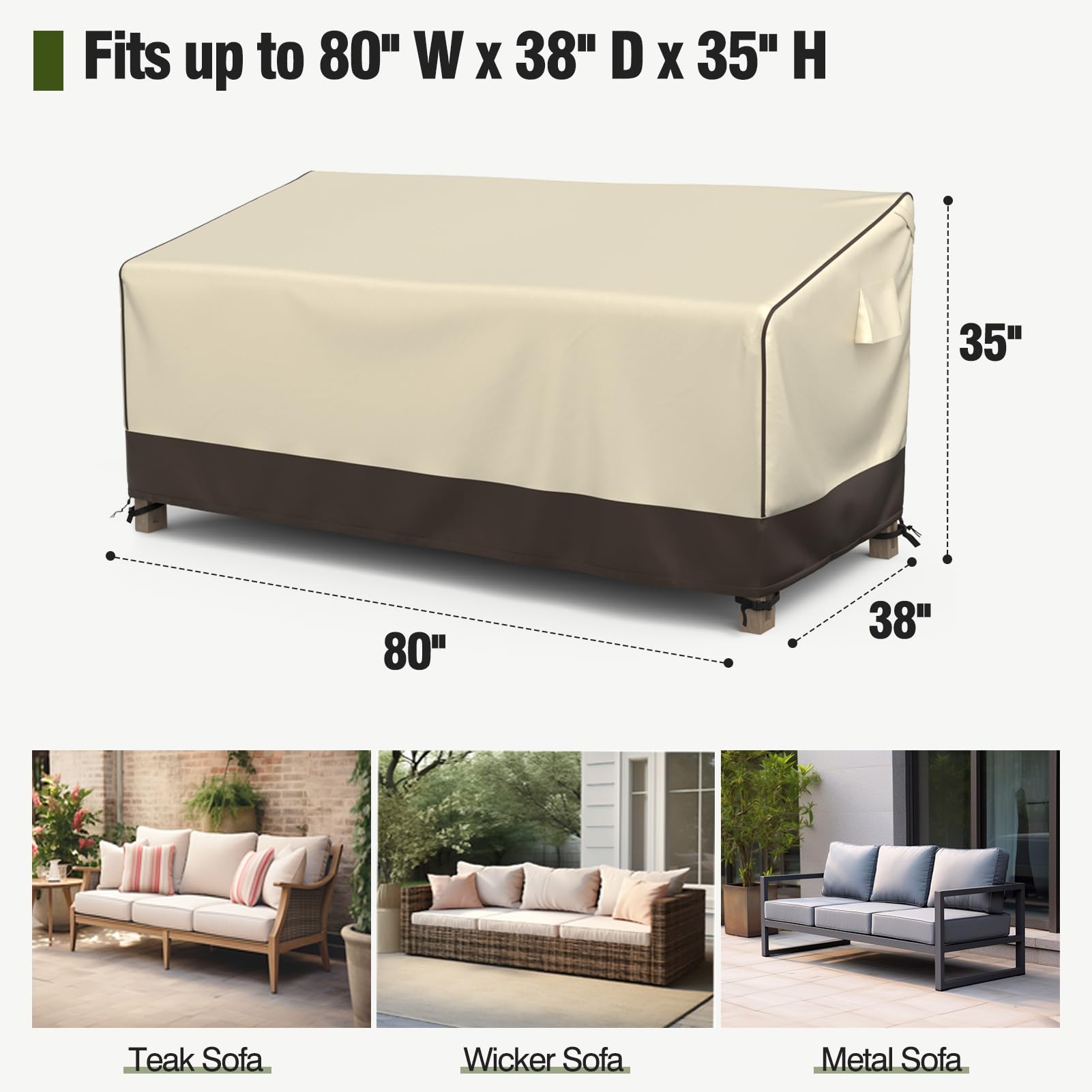 Mr. Cover Outdoor Couch Cover Waterproof, Patio Furniture Covers For 3-Seater Couch, Fits Up To 80'W X 38'D X 35'H, Moisture-Proof & Uv-Protection, Brown & Khaki