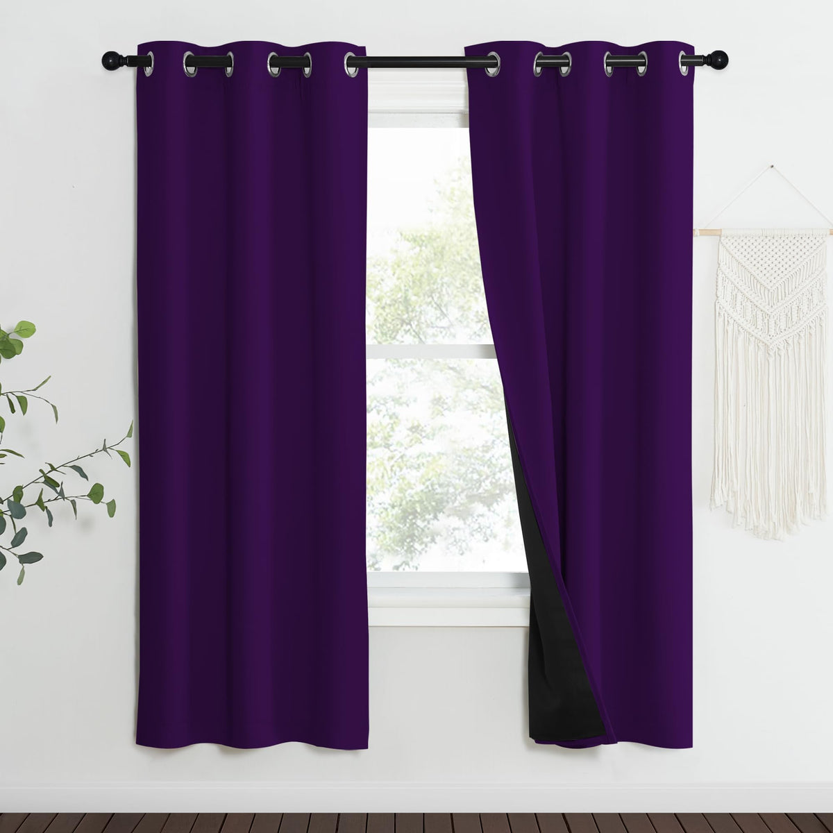 Nicetown 100% Blackout Curtains With Black Liner Backing, Thermal Insulated Curtains For Living Room, Noise Reducing Drapes, Roy