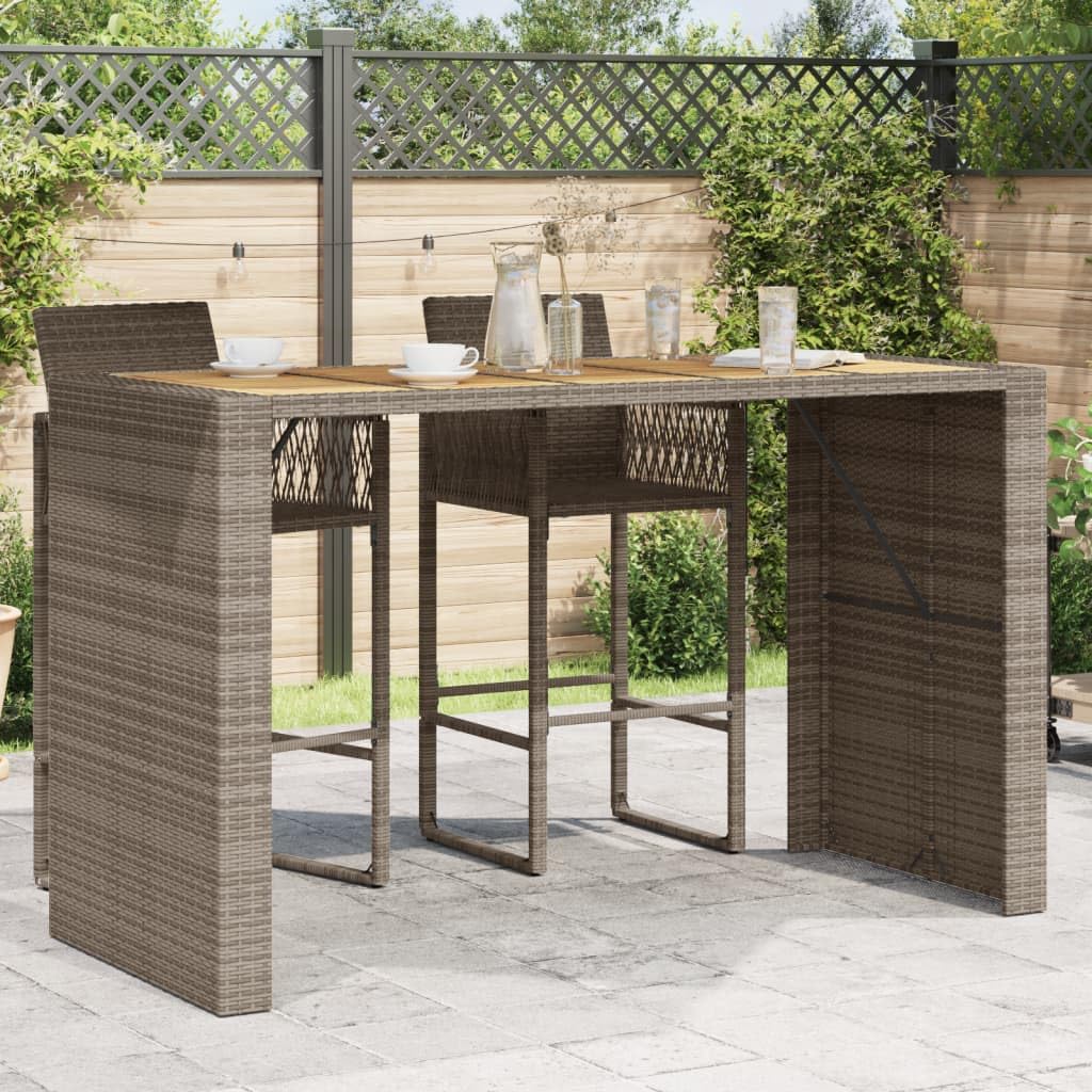 vidaXL Patio Table - Acacia Wood Top, Gray PE Rattan, Modern Outdoor Garden Furniture 72.8x31.5x43.3