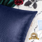 Brawarm Navy Blue Leather Throw Pillows 16 X 16 Inches, Snake Leather Pillow Covers Pack Of 2, Faux Leather Decorative Pillow Co