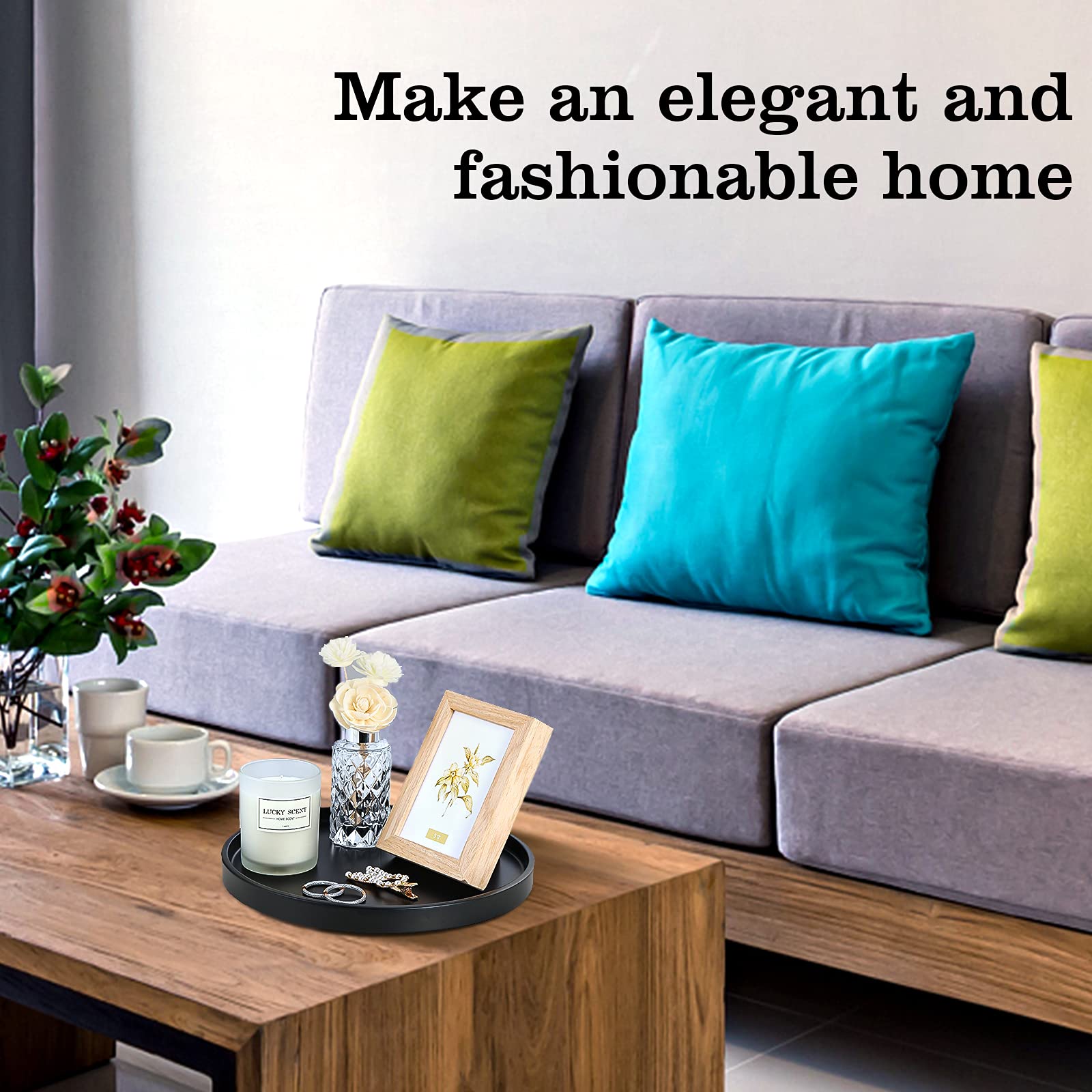 Emibele Vanity Tray, Resin Round Tray Decorative Storage Organizer For Bathroom Toilet Tank Bedroom Kitchen Countertop, Jewelry