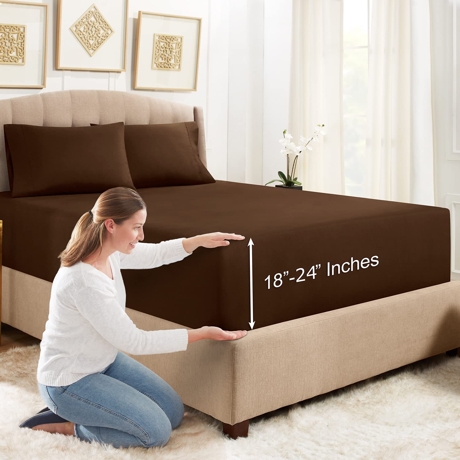 Empyrean Extra Deep Fitted Sheets California King Size - 24 ' Extra Deep Fitted Sheets With Bonus 2 Pillowcases - 3 Piece Extra