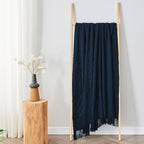 Inhand Knitted Throw Blankets For Couch And Bed, Soft Cozy Knit Blanket With Tassel, Dark Blue Lightweight Decorative Blankets A