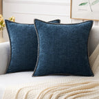 Miulee Pack Of 2 Couch Throw Pillow Covers 18X18 Inch Navy Blue Farmhouse Decorative Pillow Covers With Stitched Edge Soft Chenille Solid Dyed Spring Pillow Covers For Sofa Bed Living Room