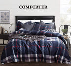 Clothknow Navy Plaid Comforter Sets Full Geometric Tartan Bedding Sets Full Men Teens Boys Bedding Blue Grid Bedding Comforter Full 3Pcs Comforter Sets For Men Women