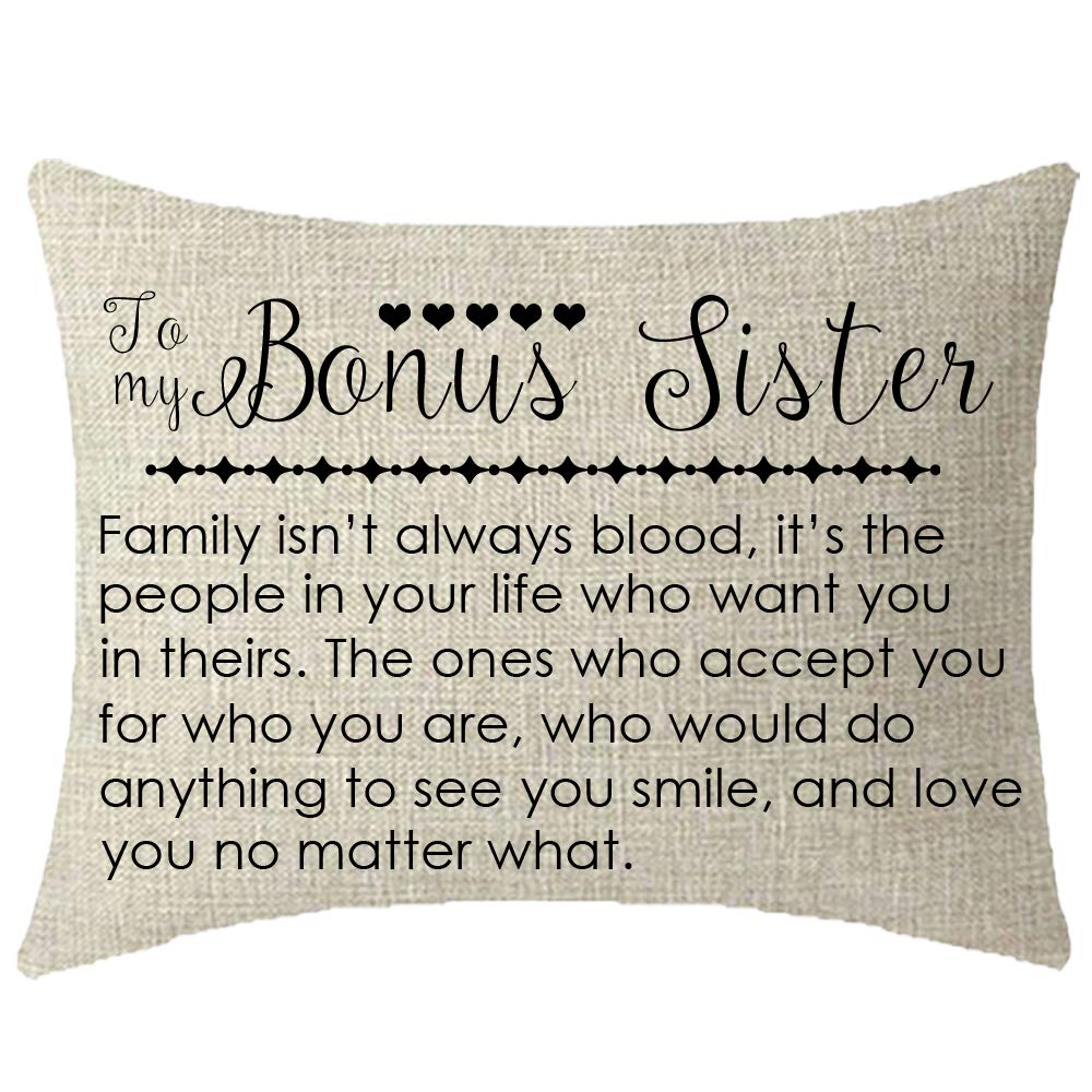 Niditw To My Bonus Sister In Law Gift With Inspirational Funny Sayings Words Lumbar Cream Burlap Decorative Rectangle Pillow Cas