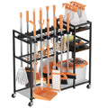 DEMEGA Broom Holder Cleaning Cart with Cleaning Supplies Organizer  12 Grippers, 8 Hooks, 2 Mesh & 2 Board Racks, Large Grid Ba
