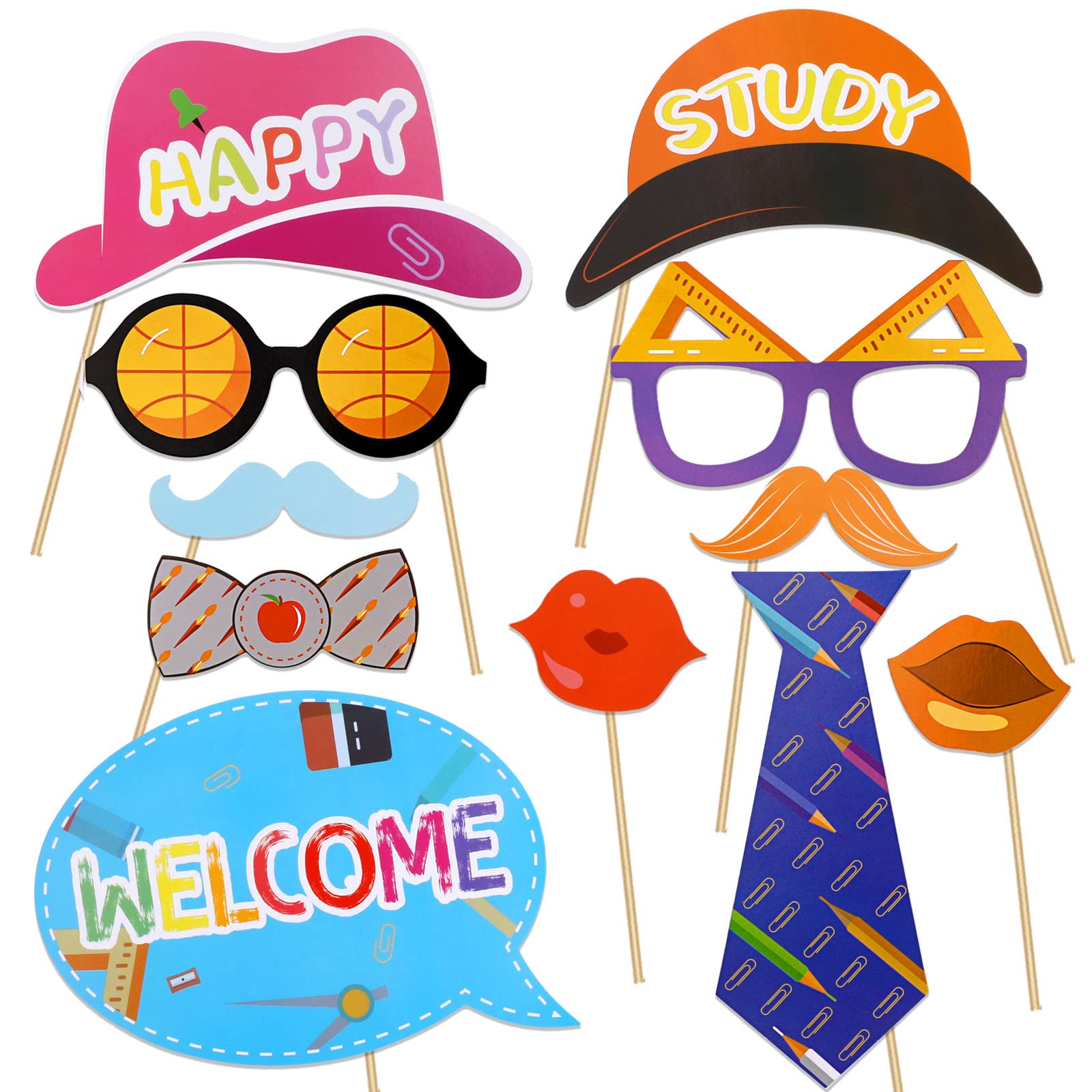 Howaf Back To School Photo Booth Props, 25 Pieces First Day Of School Party Decorations For Kindergarten Kids And Teens, Cute Se