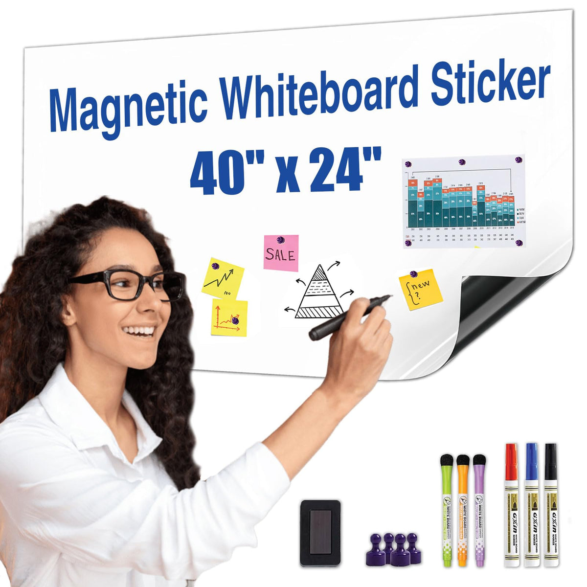 Magnetic Whiteboard Sticker - Adhesive Backing 40' X 24' Dry Erase Board For Wall Whiteboard Contact Paper For Kids Office Hom