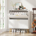 JOZZBY Shoe Cabinet for Entryway, White Narrow Shoe Storage Cabinet with 2 Flip Drawers, Wooden Hidden Freestanding Shoe Rack Or