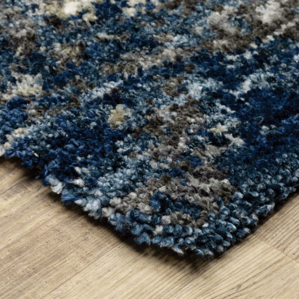 HomeRoots 507835 8 x 11 ft. Blue & Gray Abstract Shag Power Loom Stain Resistant Rectangle Area Rug