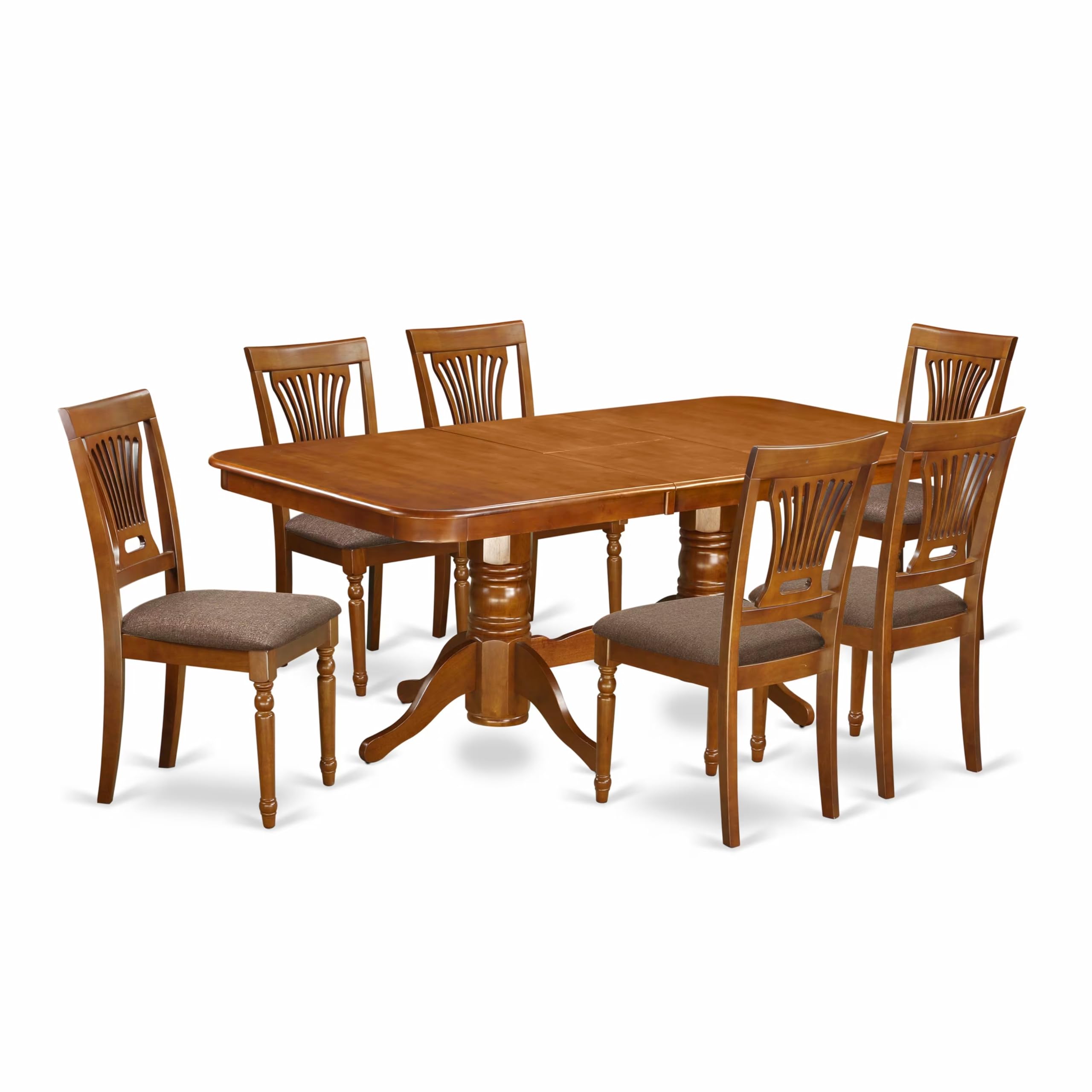 East West Furniture NAPL7-SBR-C 7 Piece Dinette Set Consist of a Rectangle Dining Room Table with Butterfly Leaf and 6 Linen Fabric Kitchen Dining Chairs, 40x78 Inch, Saddle Brown