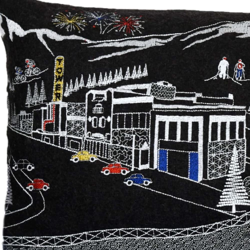 HomeRoots Grey 35' Black Bend Nighttime Skyline Lumbar Decorative Pillow