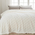 Newcosplay Super Soft King Blanket Ivory Premium Silky Flannel Fleece 3D Checkered Lightweight Bed Blanket All Season Use (Ivory