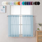 Chyhomenyc Sky Blue Sheer Curtains 36 inch Length 2 Panels, Light Filtering Voile Rod Pocket Short Window Curtians for Bathroom 