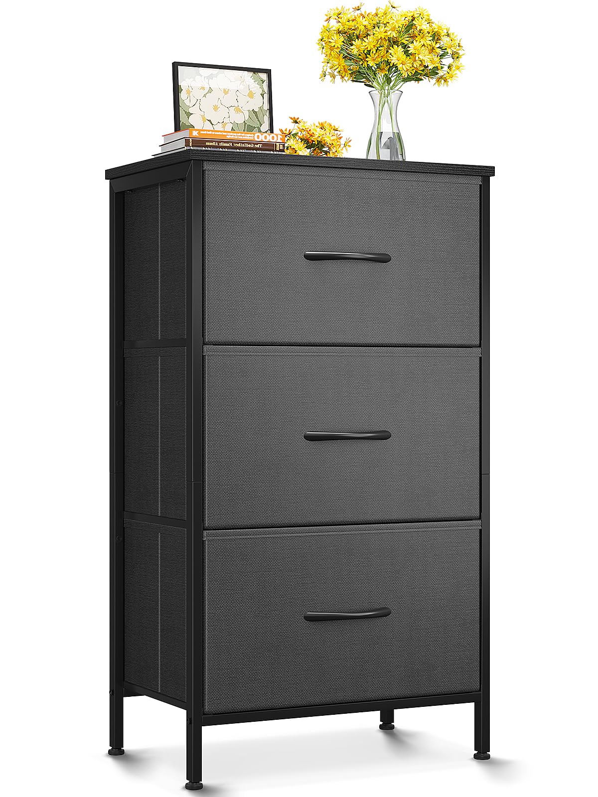Aodk Dresser For Bedroom Nightstand Small Dresser Chest Of Drawers End Table For Living Room, Closet Dresser With 3 Storage Drawers Organizer Clothes, Dark Grey
