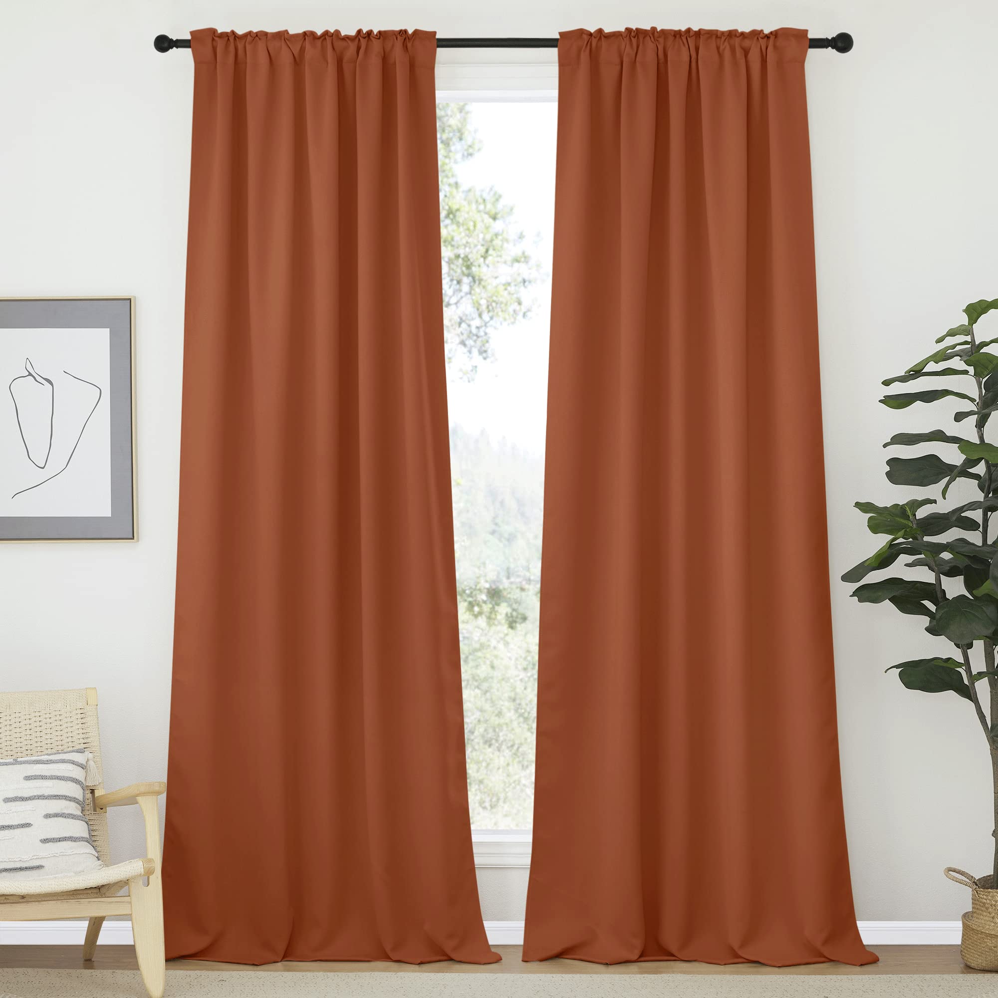 Nicetown Halloween Blackout Curtains Shades Window Drapes, Burnt Orange Color, W52 X L95, Double Panels, Blackout Draperies Wind