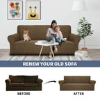 Jiviner High Stretch 1-Piece Jacquard Small Checks Couch Covers For 2 Cushion Couch Anti Slip Love Seat Sofa Covers Loveseat Slipcovers Protector For Kids Pets (Loveseat, Brown)