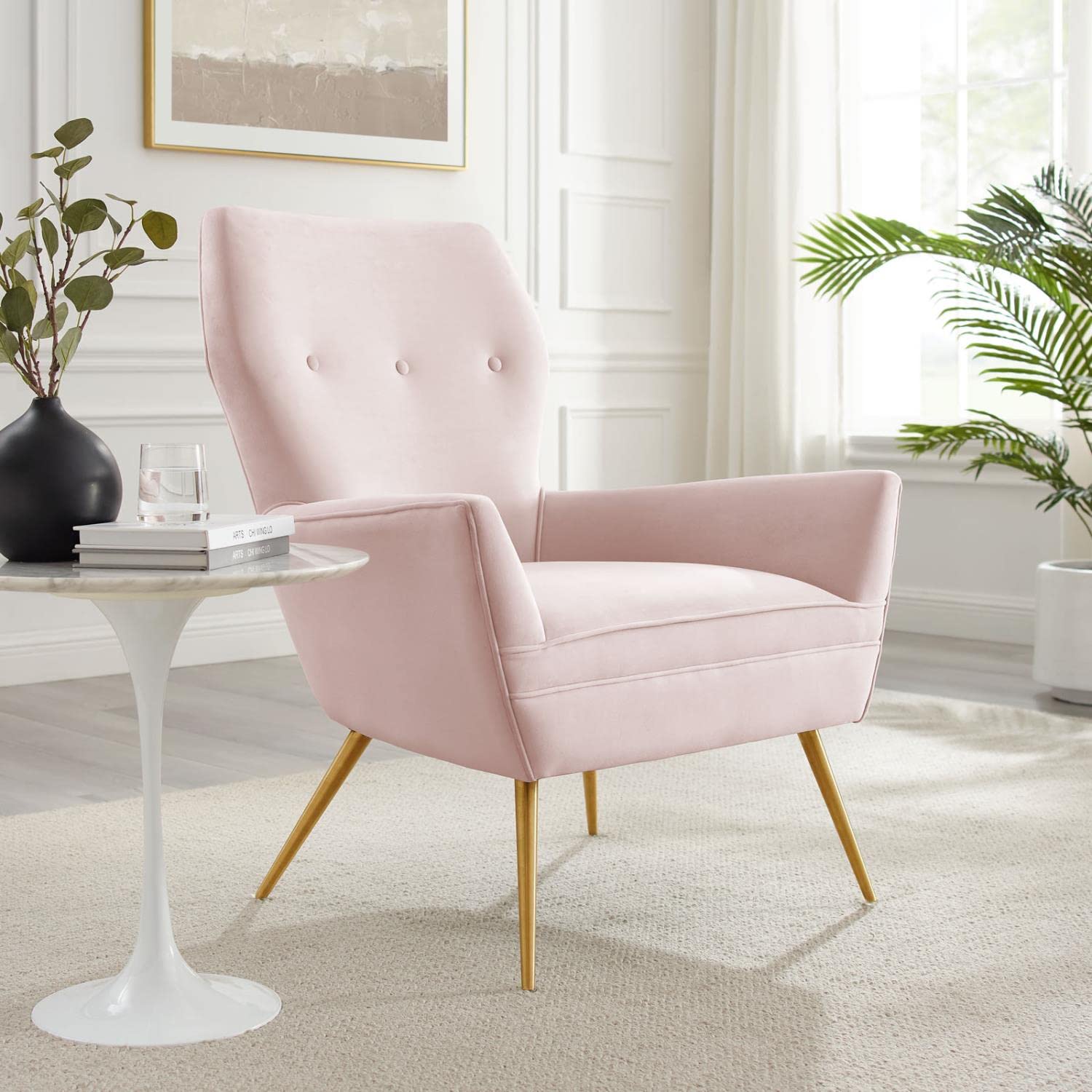 Modway Renata Modern Tufted Performance Velvet Armchair In Pink/Gold