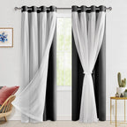 Hiasan Black Blackout Curtains with Sheer 84 Inches Long, Thermal Insulated Mix & Match Double Layer Room Darkening Curtains for