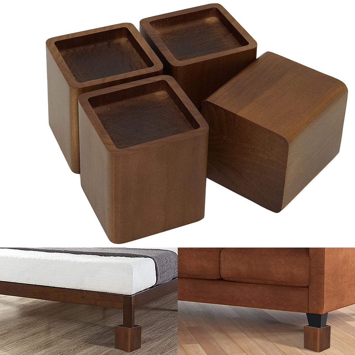 Fonddi 3 Inch Heavy Duty Bed And Furniture Risers - Lifts Up To 2200 Lbs For Beds, Couches, Desks, And Tables - Bed Raising Bloc