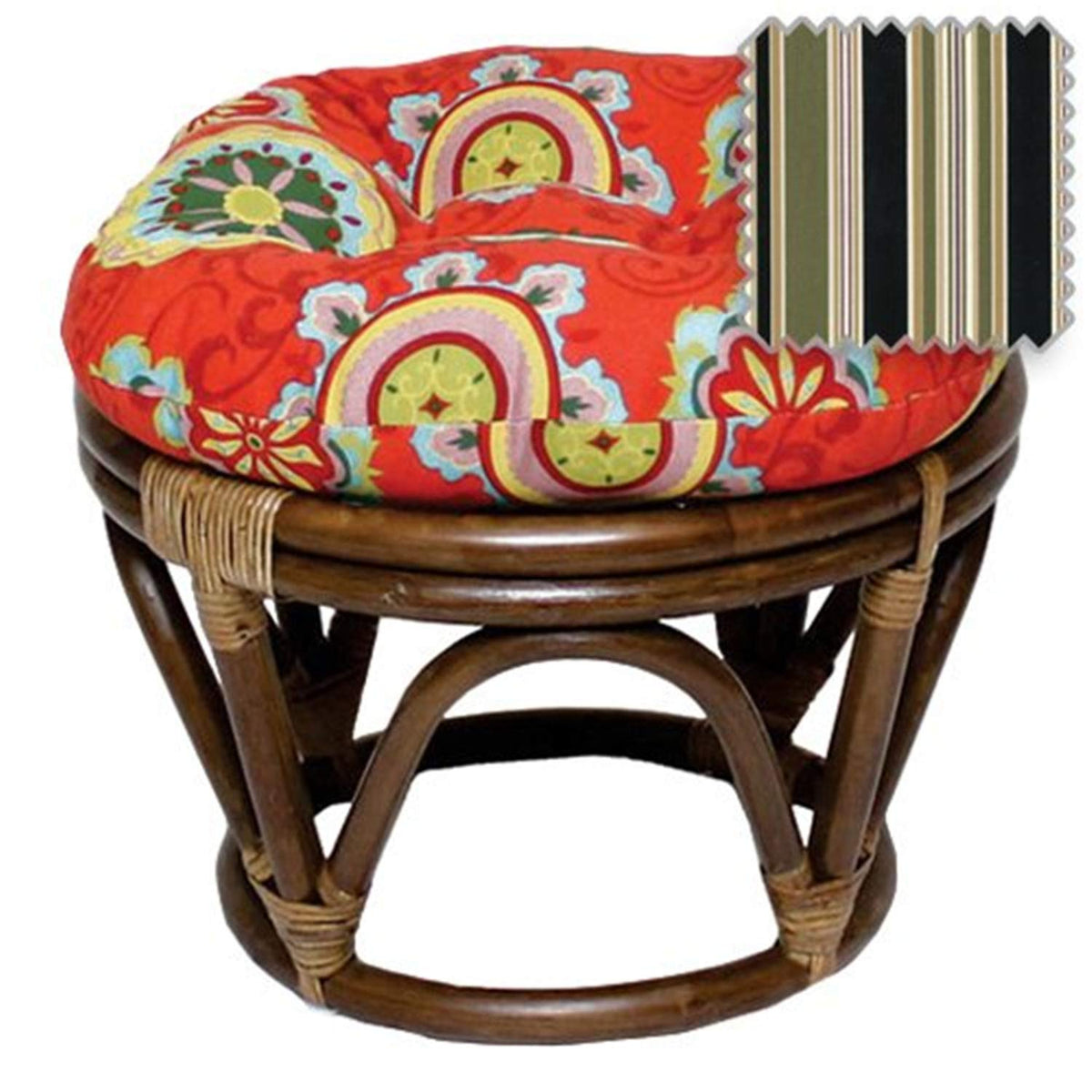 International Caravan Furniture Piece Rattan Ottoman with Outdoor Fabric Cushion