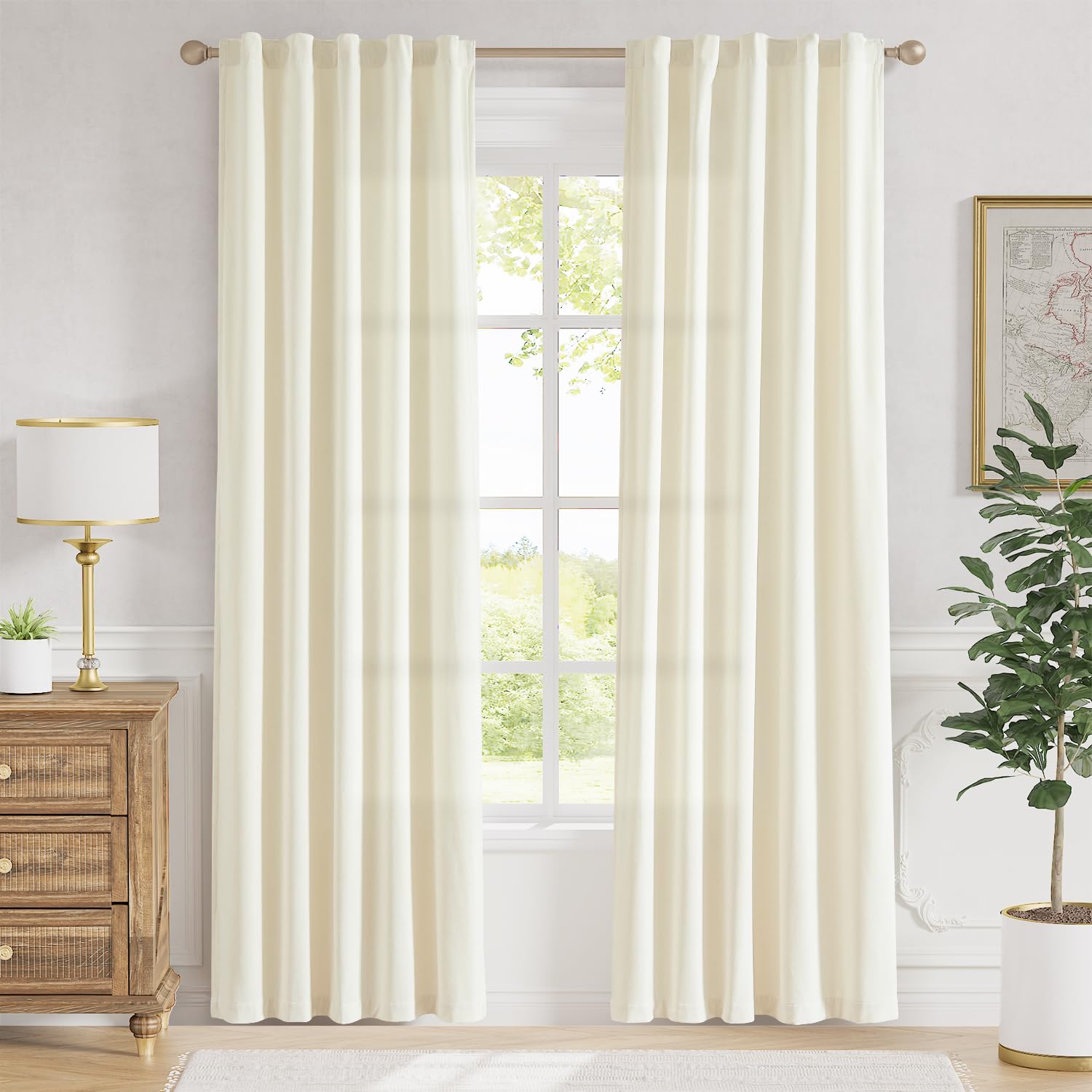 Lazzzy Ivory Velvet Curtains Light Filtering Thermal Insulated Curtains 84 Inch Length Back Tab Drapes For Bedroom Living Room W