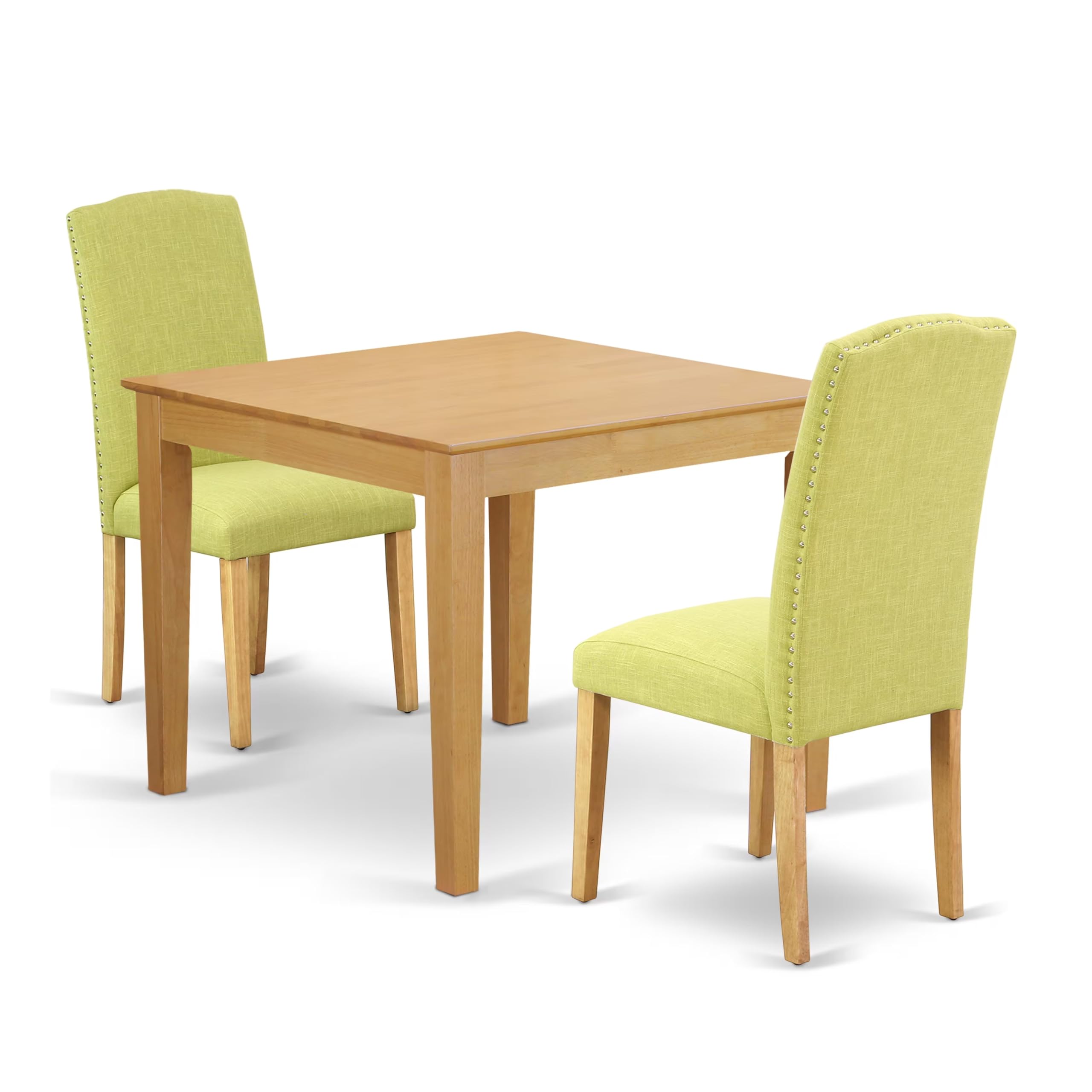 East West Furniture Oxen3-Oak-07 3 Piece Dining Table Set For Small Spaces Contains A Square Dining Room Table And 2 Limelight Linen Fabric Parsons Chairs, 36X36 Inch, Oak