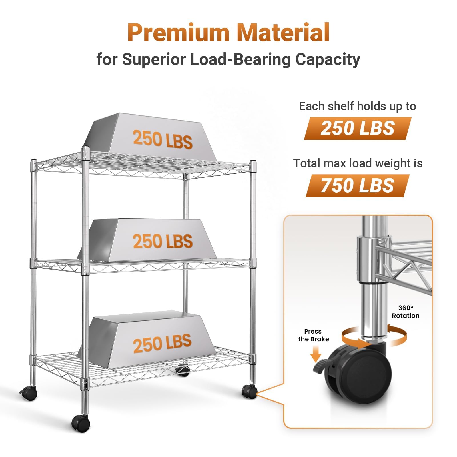 Simple Deluxe Heavy Duty 3-Shelf Shelving With Wheels, Adjustable Storage Units, Steel Organizer Wire Rack, 24.02? X 13.78? X 31.89?, Chrome, Hkshlf23133003Cpc