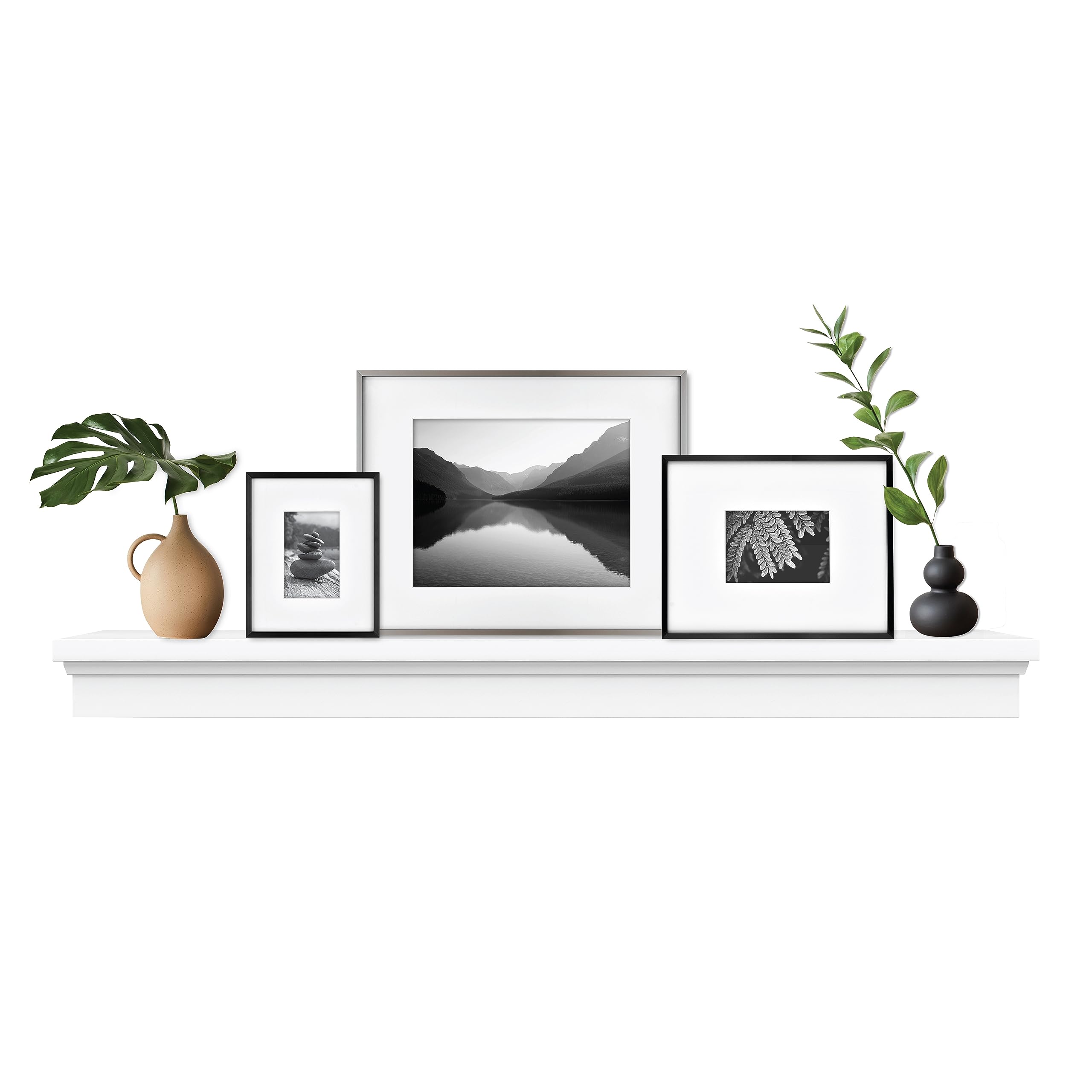 MCS 60-Inch Mantel, Master & Co White Finish Solid Wood Floating Fireplace Mantel, Long Floating Shelf for Livingroom with Wood 
