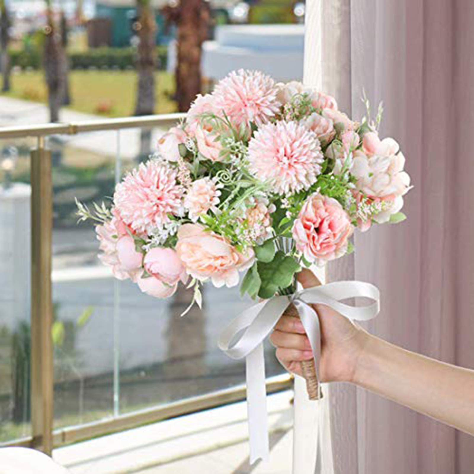 6 Pack Artificial Flowers, Fake Faux Peony Silk Hydrangea Plastic Carnations Daisy Realistic Flower Arrangements For Wedding Dec