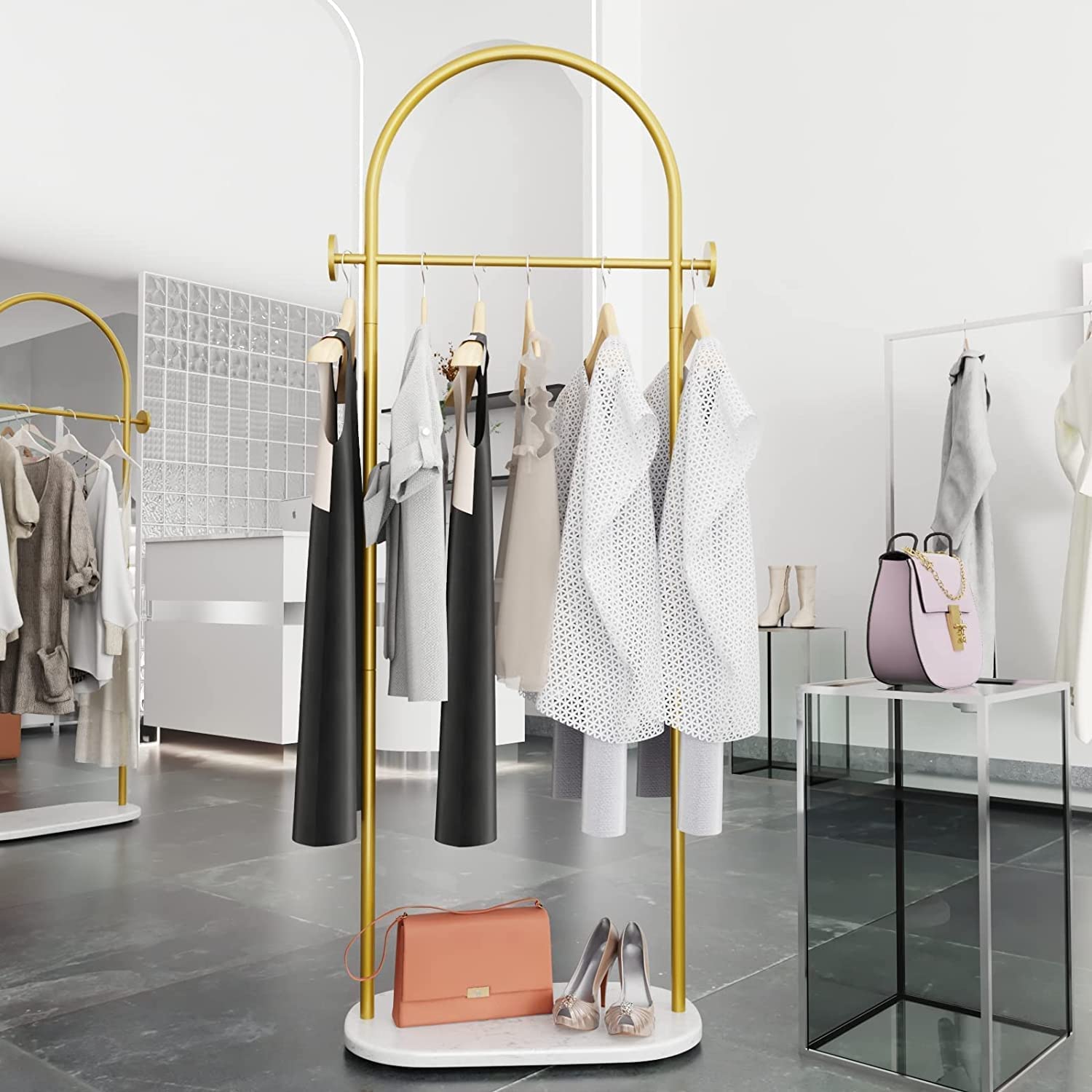 Gold Garment Rack, Modern Coat Racks Freestanding for Hanging Clothes Heavy-duty Clothing Rack with Marble Base, for Bedroom, Ba