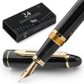 Wordsworth & Black Majesti Fountain Pen-(Black), Luxury Case, Gold Finish; 18K Gilded Medium Nib- Ink Cartridges, Refillable Ink