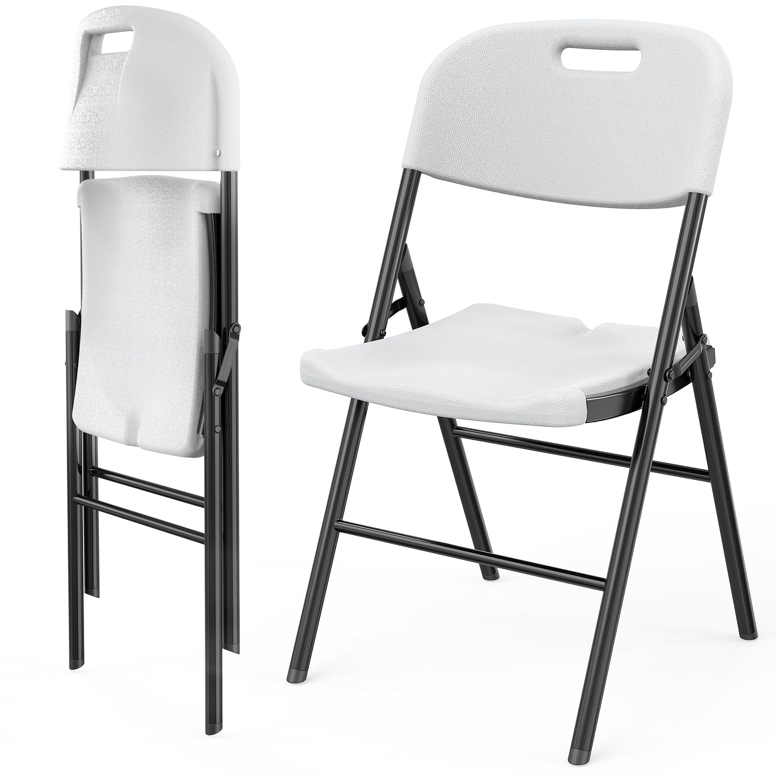 Vingli Folding Chairs, Heavy Duty Foldable Chair Portable Hdpe Plastic Seat With Steel Frame For Indoor Outdoor Dinning Party Wedding School Use, White, 2 Pack