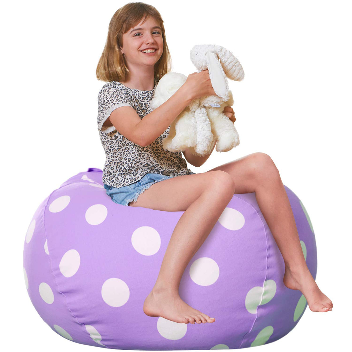 Aubliss Stuffed Animal Bean Bag Storage Chair, Beanbag Covers Only For Organizing Plush Toys, Turns Into Bean Bag Seat For Kids When Filled, Large 38'-Canvas Dot Light Purple