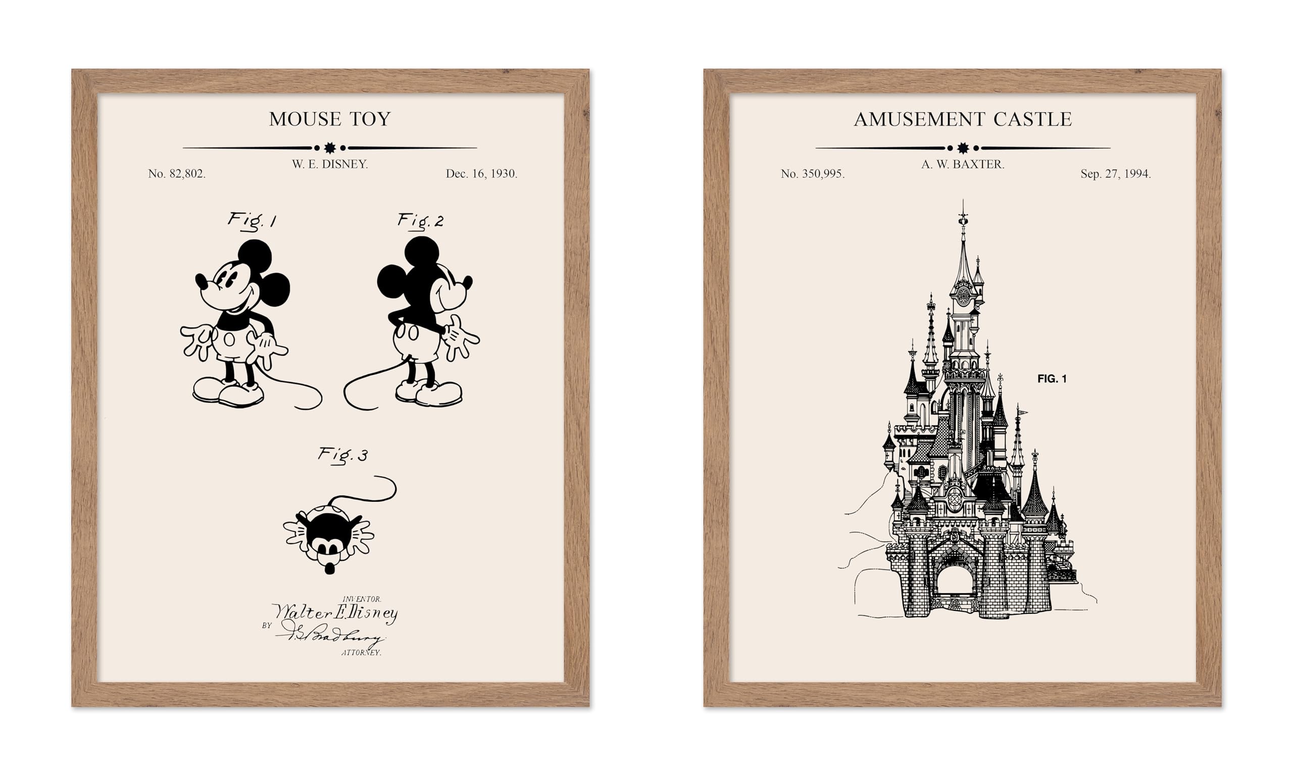 Poster Master 2-Piece Amusement Castle Blueprint Poster - Mouse Patent Print - Amusement Art - Castle Art - Entertainment Art - 