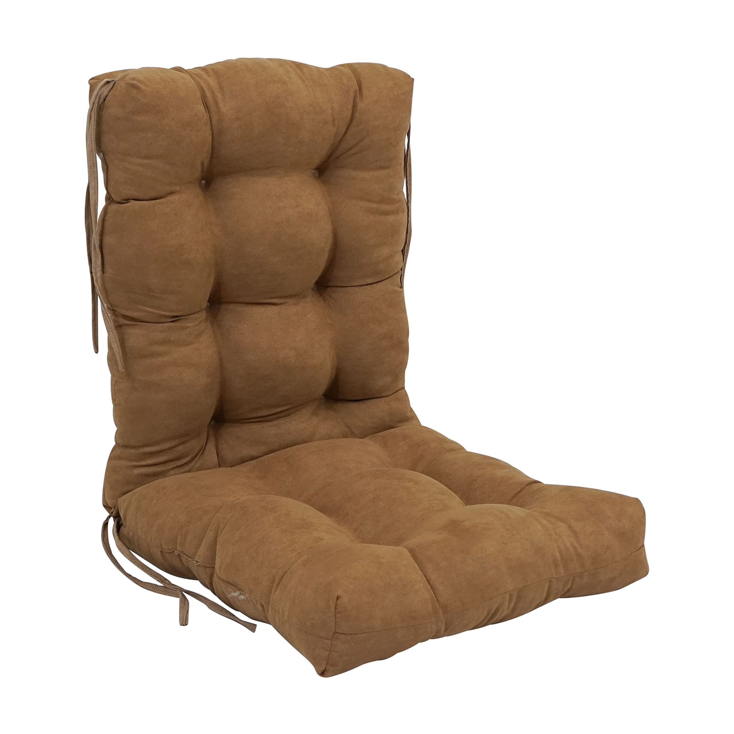 Blazing Needles 18 38-inch Microsuede Seat/Back Tufted Chair Cushion, 18 x 38, Saddle Brown