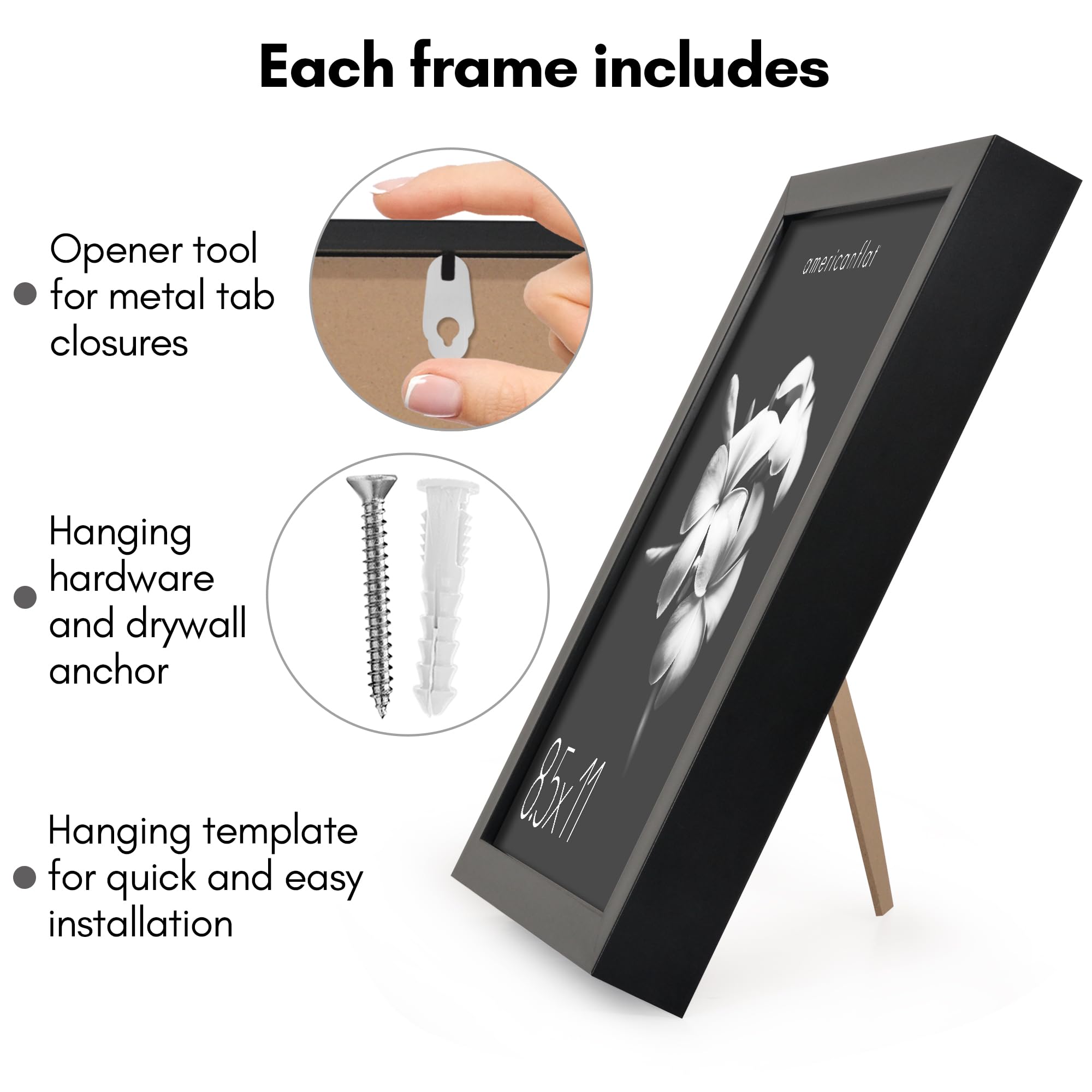 Americanflat 8.5X11 Picture Frame With Shatter-Resistant Glass - Soho Collection - Gallery Style Deep Molding Frame For Tabletop