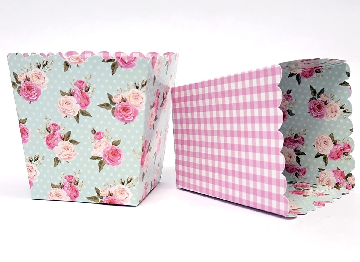 Shabby Chic Floral Favor Snack Boxes for Girls Birthday Parties, Boho, English Tea Party/Baby/Bridal Showers/Weddings. Set of 12